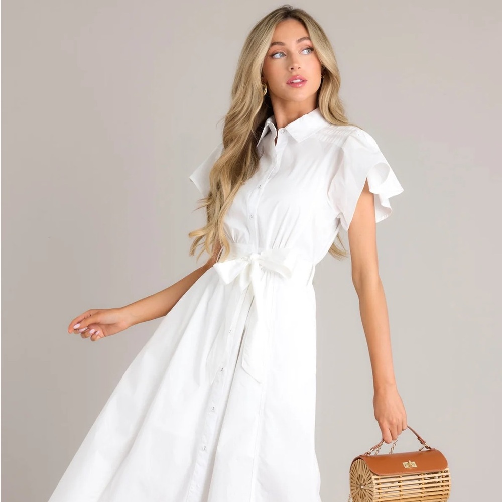 NEW WHITE COTTON BUTTON FRONT MIDI DRESS - M